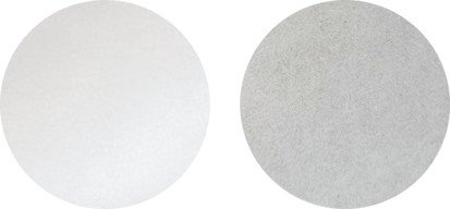 A clean PTFE filter beside one loaded with Lahore particulate matter